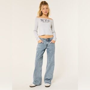 NWT Hollister Light Gray NYC Graphic Long Sleeve Top